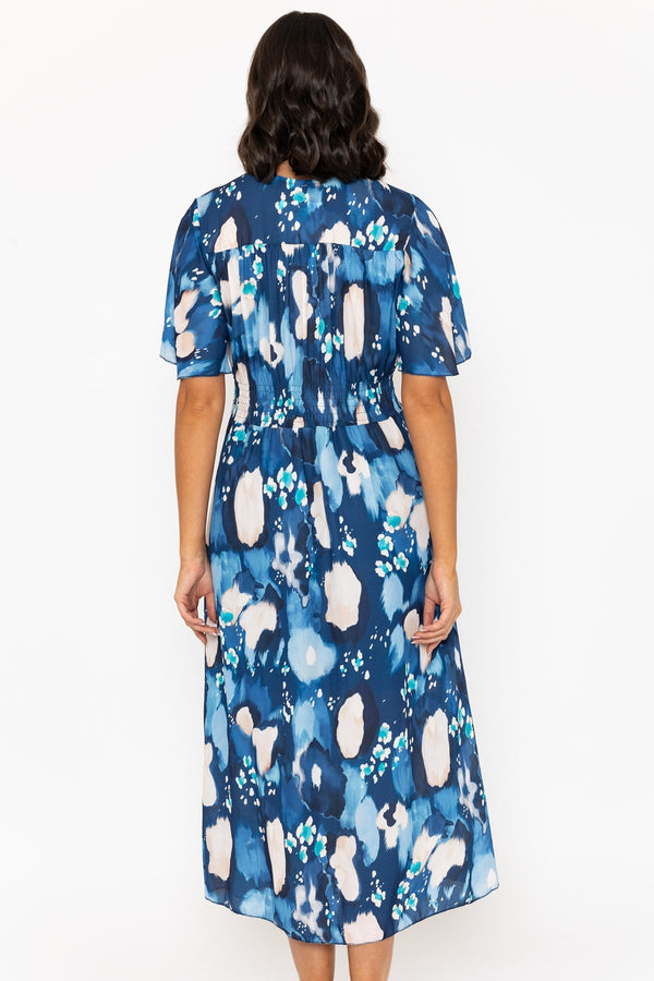 Carraig Donn Navy Print Short Sleeve Cliodhna Midi Dress