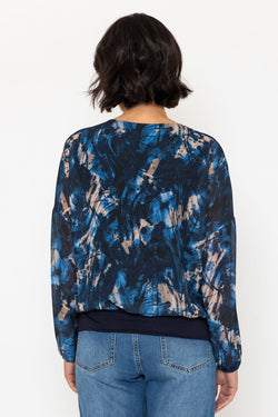 Carraig Donn Navy Print Zip Detail Long Sleeve Top