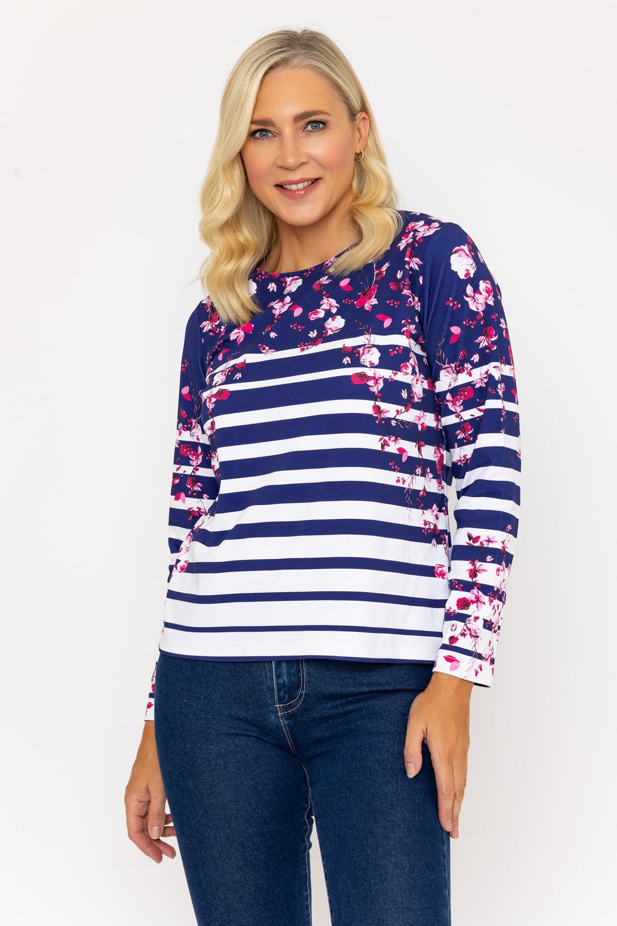 Navy Printed Breton Long Sleeve Top