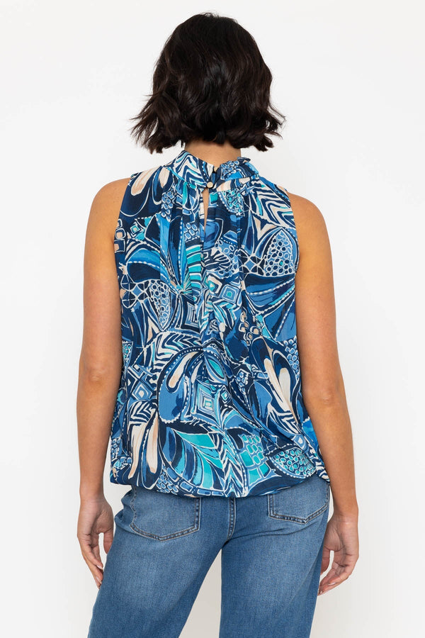 Carraig Donn Navy Printed Sleeveless Halter Top