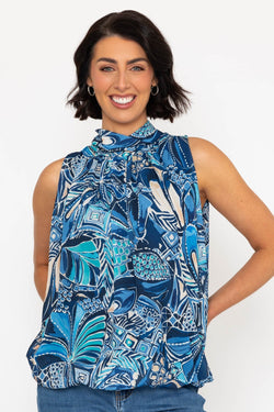 Carraig Donn Navy Printed Sleeveless Halter Top