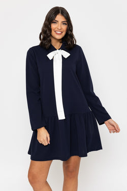 Carraig Donn Navy Pussybow Mini Dress