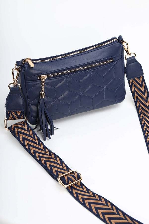 Carraig Donn Navy Quilted Printed Strap Crossbody Bag