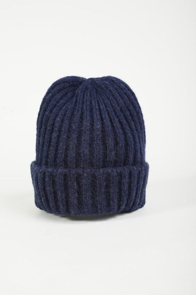 Carraig Donn Navy Ribbed Knit Beanie Hat