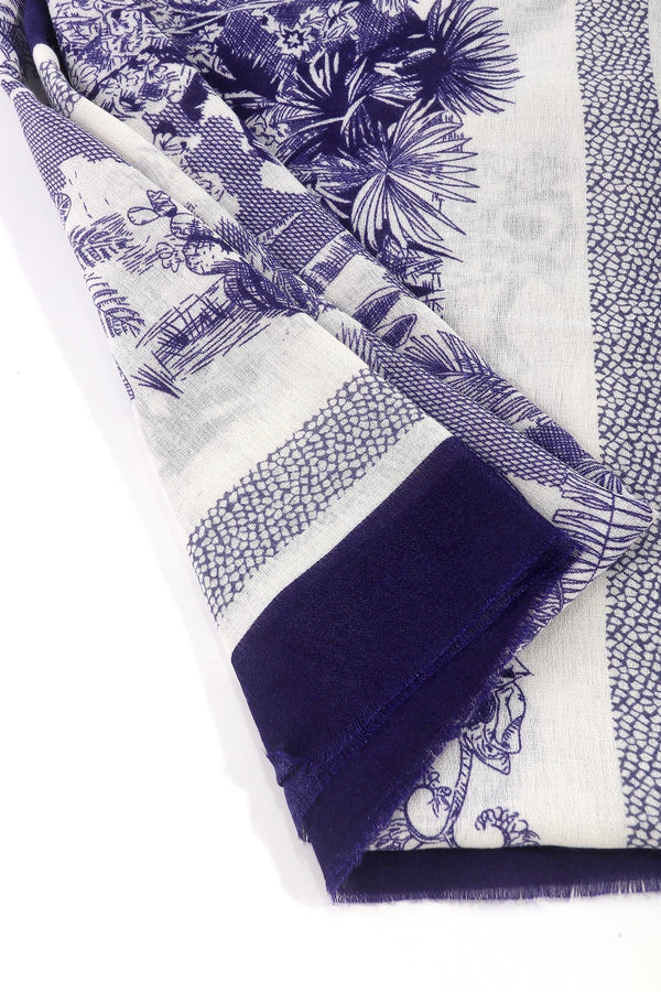 Carraig Donn Navy Tonal Print Scarf