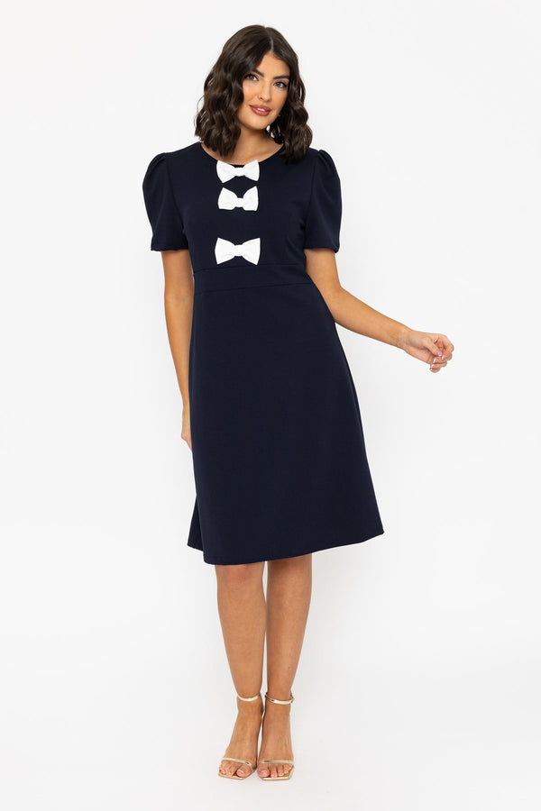 Carraig Donn Navy & White Contrast Bow Knee Length Dress