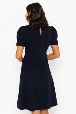 Carraig Donn Navy & White Contrast Bow Knee Length Dress