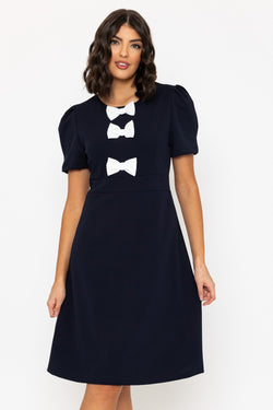 Carraig Donn Navy & White Contrast Bow Knee Length Dress