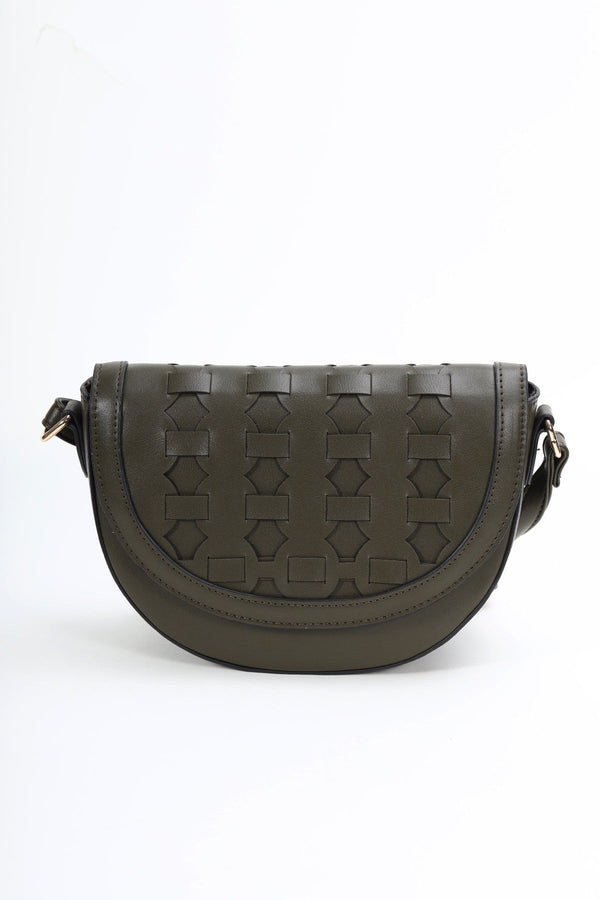 Carraig Donn Olive Green Woven Crossbody Saddle Bag