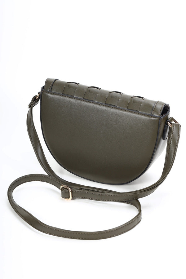 Carraig Donn Olive Green Woven Crossbody Saddle Bag