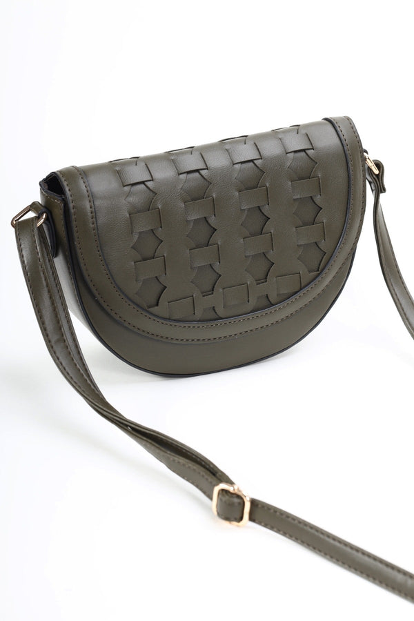 Carraig Donn Olive Green Woven Crossbody Saddle Bag