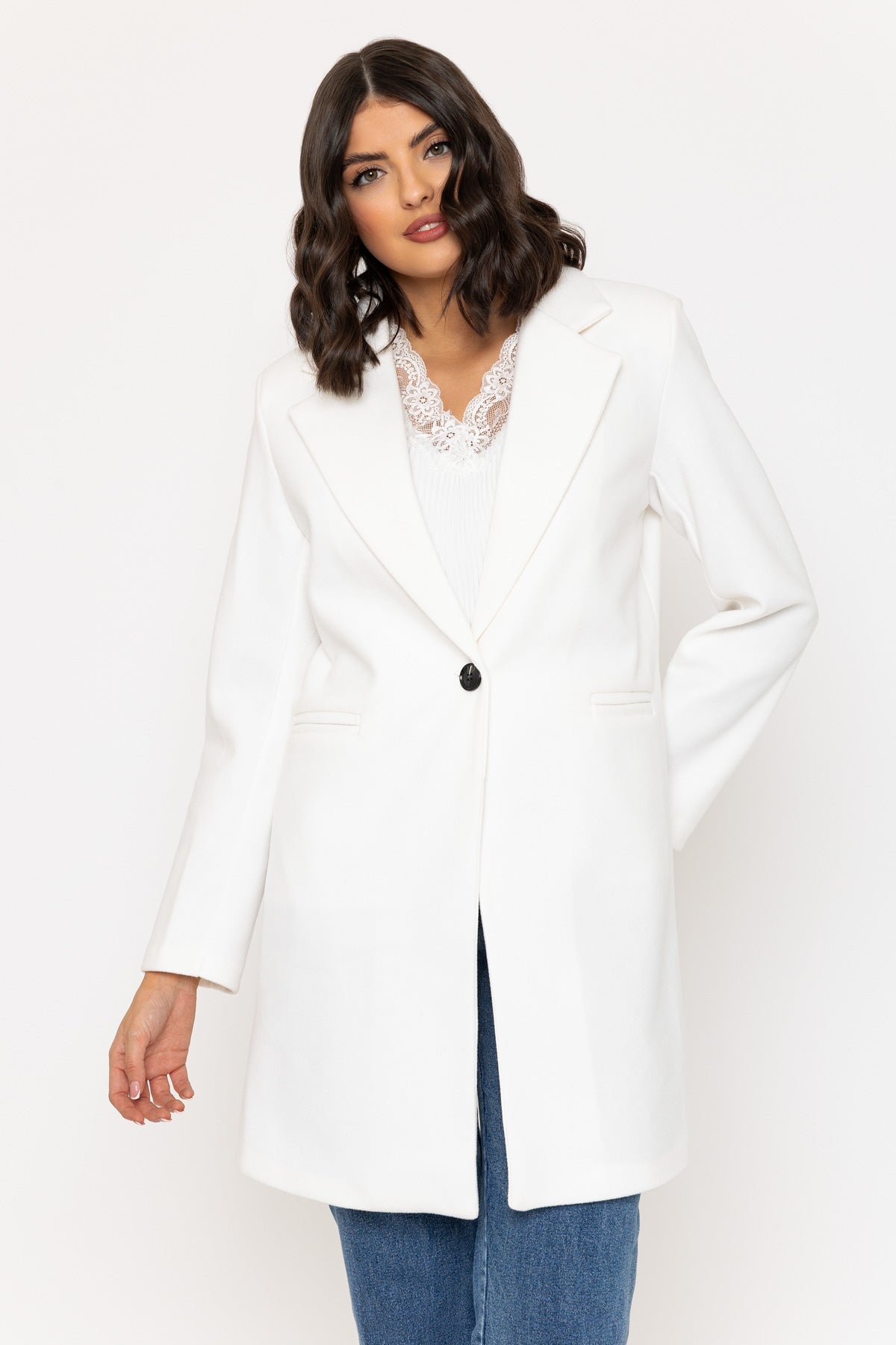 One Button Coat in White