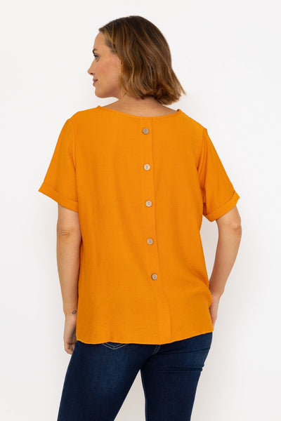 Carraig Donn Orange Button Back Linen Like Top