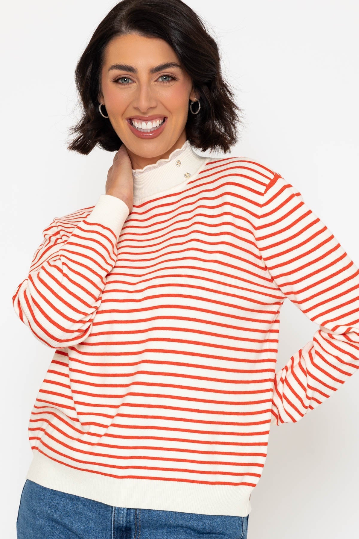 Orange Stripe Cashmere Blend Turtleneck