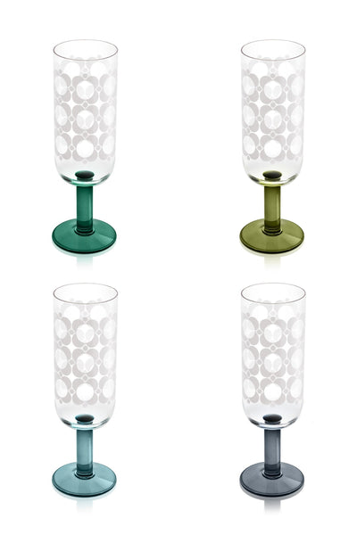 Carraig Donn Orla Kiely Atomic Flower Champagne Glasses Green Set of 4