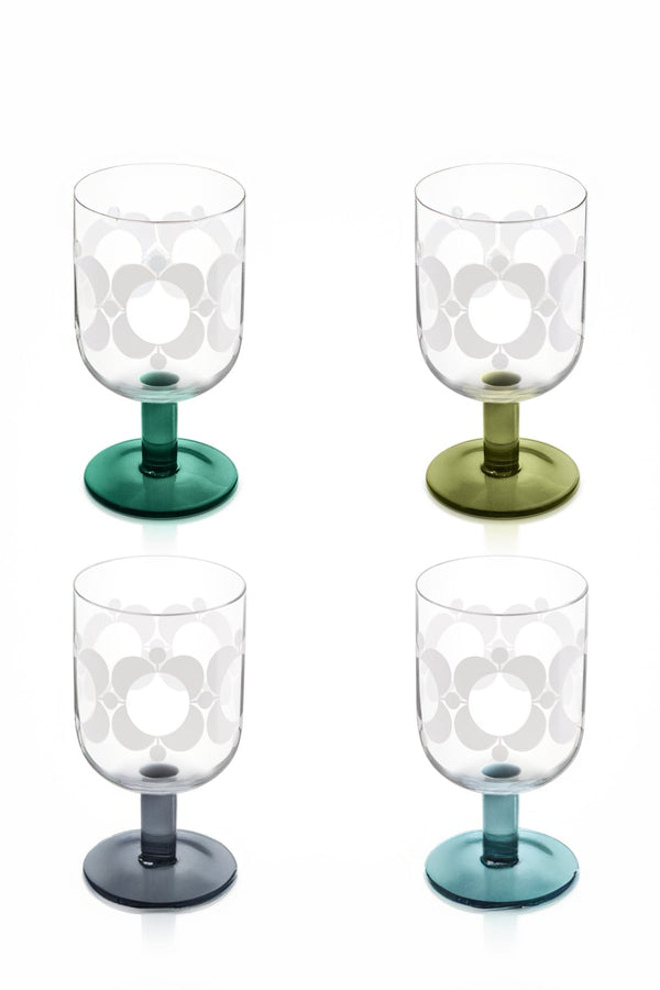 Carraig Donn Orla Kiely Atomic Flower Wine Glasses Green Set of 4