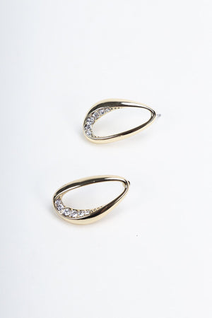 Oval Diamante Detail Gold Earrings