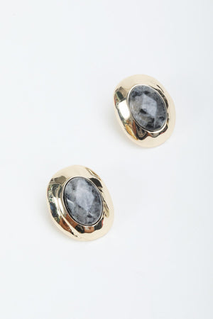 Oval Grey Stone Stud Earrings