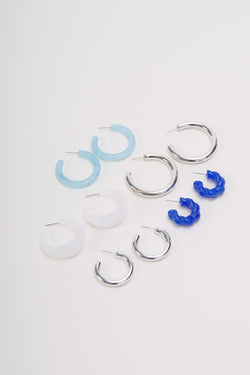 Carraig Donn Pack of 5 Blue & Silver Hoop Earrings