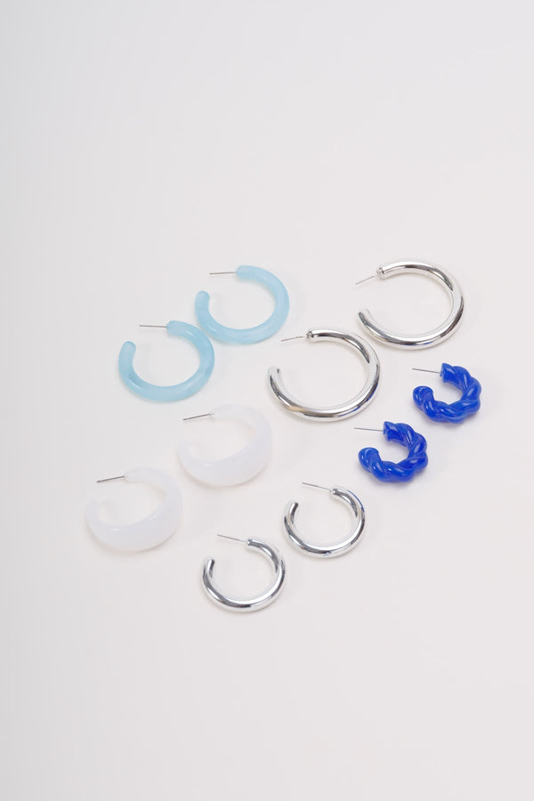 Carraig Donn Pack of 5 Blue & Silver Hoop Earrings