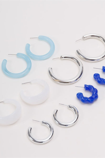 Carraig Donn Pack of 5 Blue & Silver Hoop Earrings