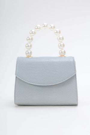 Pearl Top Handle Clutch Bag in Blue