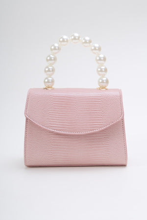 Pearl Top Handle Clutch Bag in Pink