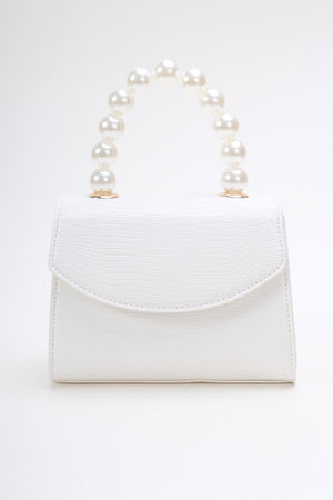 Pearl Top Handle Clutch Bag in White