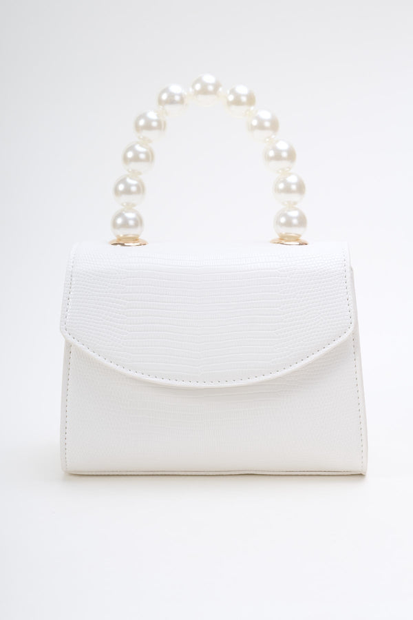 Carraig Donn Pearl Top Handle Clutch Bag in White