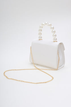 Carraig Donn Pearl Top Handle Clutch Bag in White