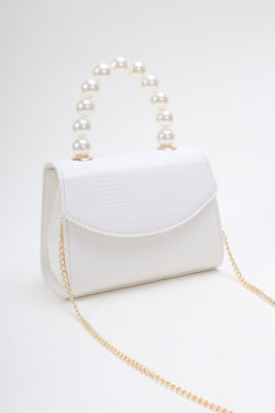 Carraig Donn Pearl Top Handle Clutch Bag in White