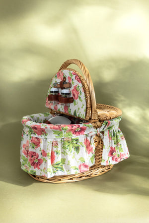 2 Person Pink Floral Picnic Basket