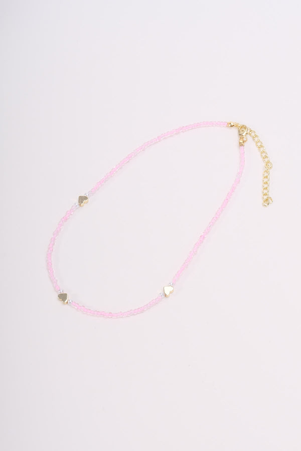 Carraig Donn Pink Beaded Heart Necklace