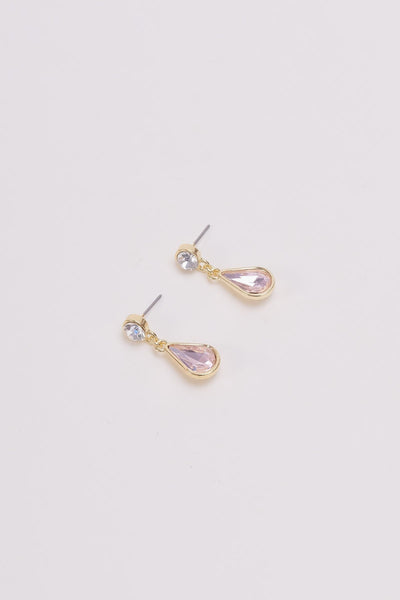 Carraig Donn Pink & Clear Stone Gold Drop Earrings