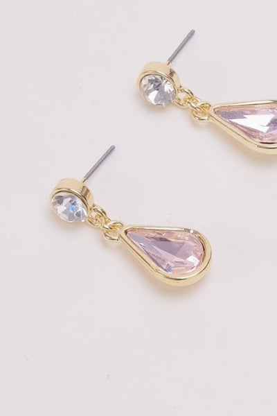 Carraig Donn Pink & Clear Stone Gold Drop Earrings