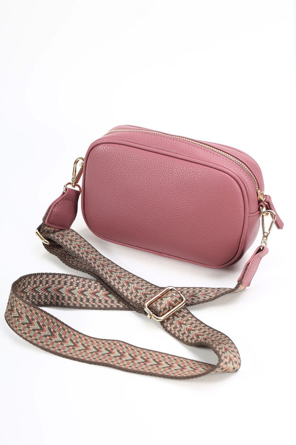 Carraig Donn Pink Double Pocket Crossbody Bag with Printed Strap