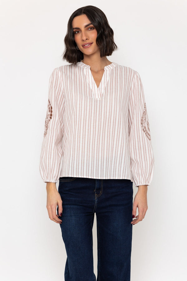 Carraig Donn Pink Embroidered Long Sleeve Cotton Top