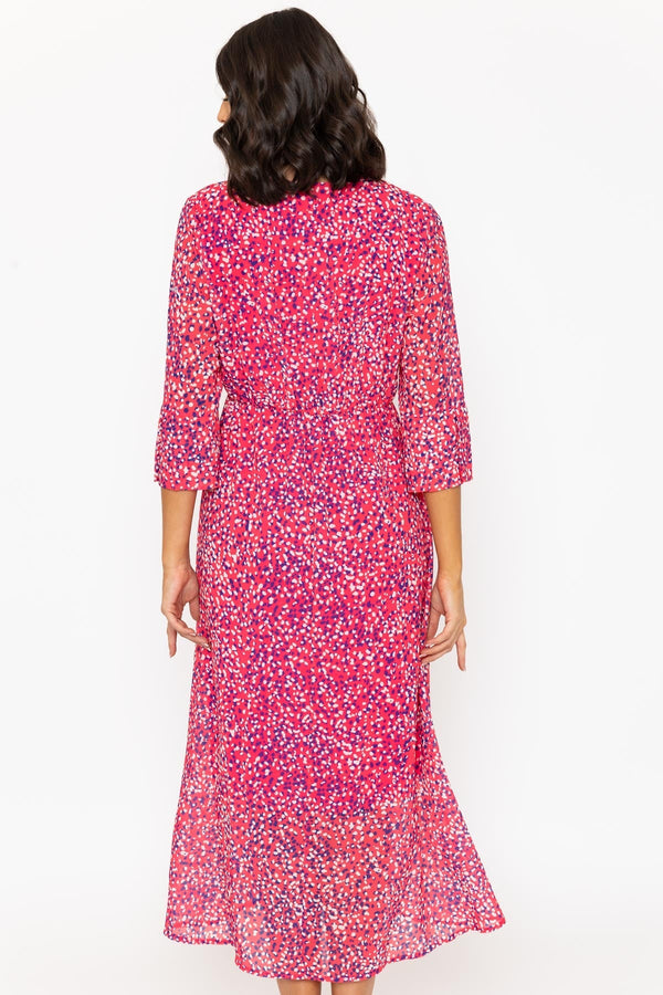 Carraig Donn Pink Polka Dot Print 3/4 Sleeve Kerry Midi Dress