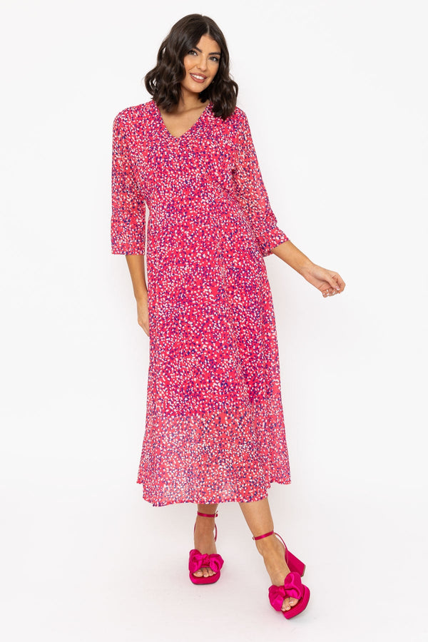 Carraig Donn Pink Polka Dot Print 3/4 Sleeve Kerry Midi Dress