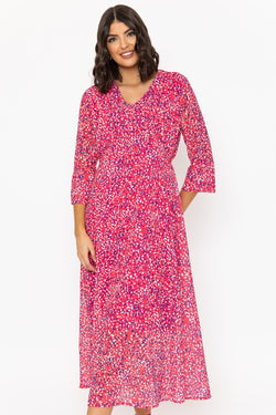 Carraig Donn Pink Polka Dot Print 3/4 Sleeve Kerry Midi Dress