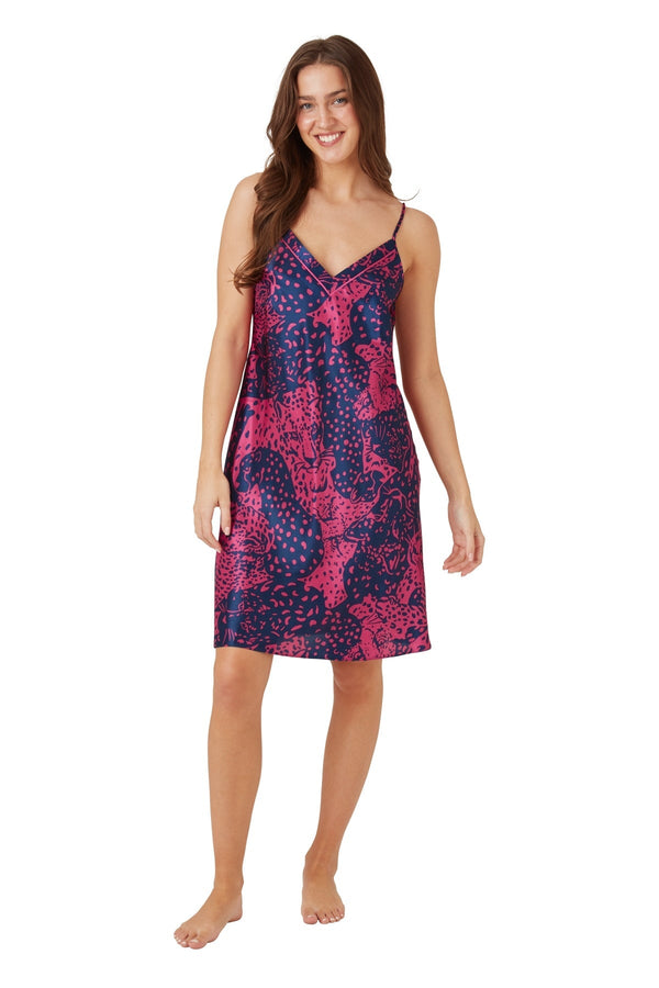 Carraig Donn Pink Satin Oversized Cheetah Chemise Nightdress