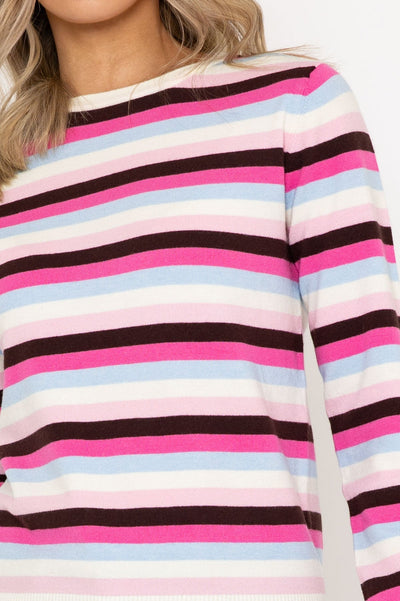 Carraig Donn Pink Stripe Crew Neck Jumper