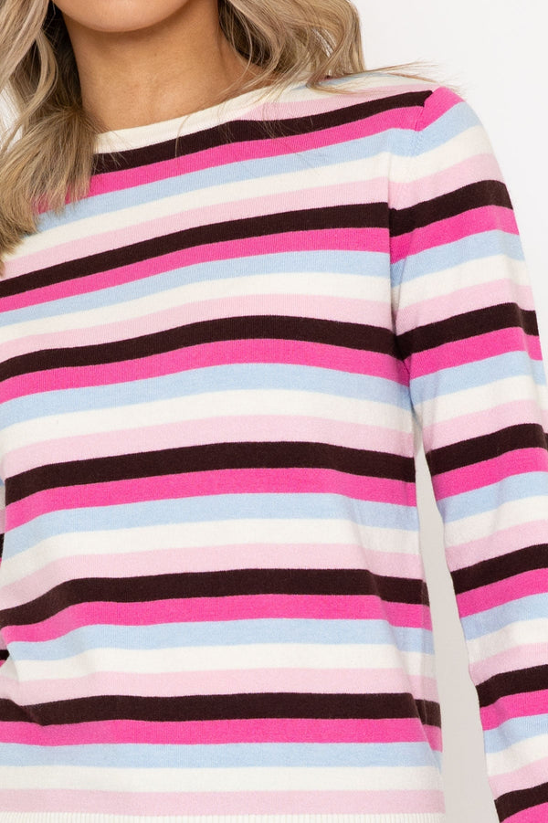 Carraig Donn Pink Stripe Crew Neck Jumper