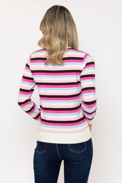 Carraig Donn Pink Stripe Crew Neck Jumper