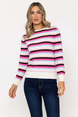 Carraig Donn Pink Stripe Crew Neck Jumper