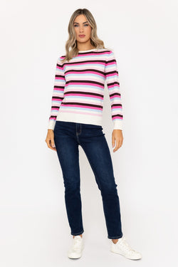 Carraig Donn Pink Stripe Crew Neck Jumper