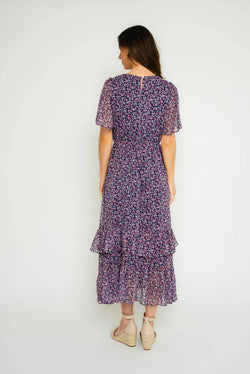 Carraig Donn Printed Ruffle Hem Midi Dress in Purple