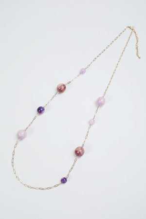 Purple Contrast Ball Beaded Gold Necklace