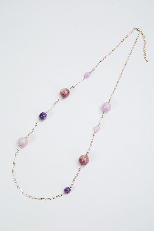 Carraig Donn Purple Contrast Ball Beaded Gold Necklace