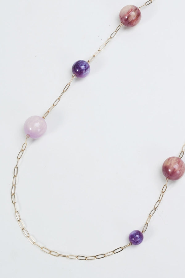 Carraig Donn Purple Contrast Ball Beaded Gold Necklace